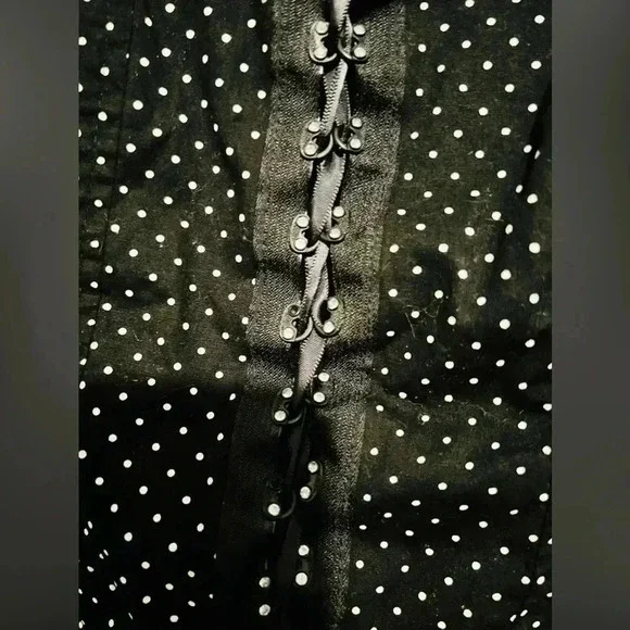 Black and White Polka Dot Bustier Corset Rhinestone Lace Up Top - Picture 4 of 8